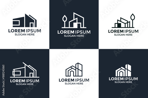 Architecture Logo Set with Modern House Outlines Minimalist Building Sketches and Corporate Identity Collection