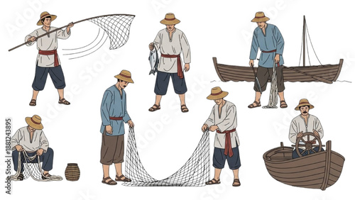 Fisherman at Work A Collection of Illustrations Depicting Fishing Activities