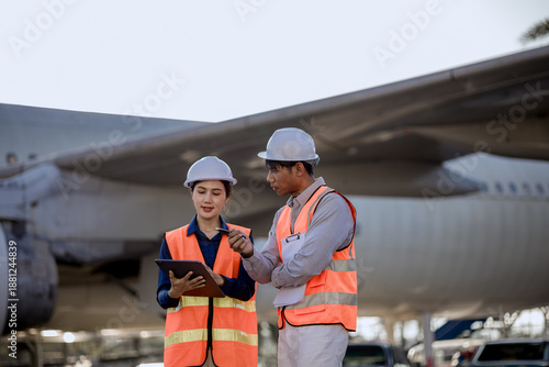 Person mechanic inspecting aircraft engine in hangar, professional aviation maintenance, engineer checking turbine, ensuring safety, repair service, aerospace industry, indoors.

