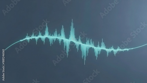 A vibrant sound wave graphic displayed on a dark blue background