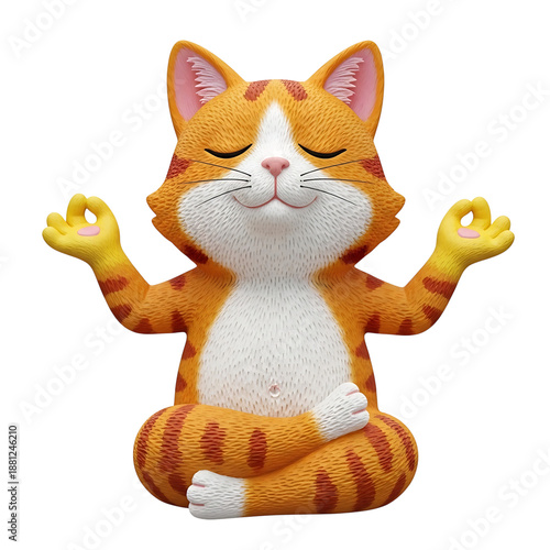 Serene ginger cat in meditation pose figurine