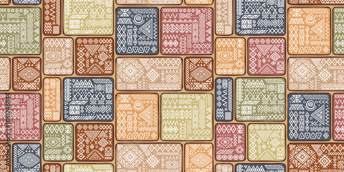 Seamless ethnic pattern, hand-drawn ethnic geometric elements, tribal pattern African or Indian vector design