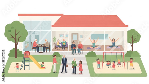 Intergenerational Community Life Concept Vector Illustration