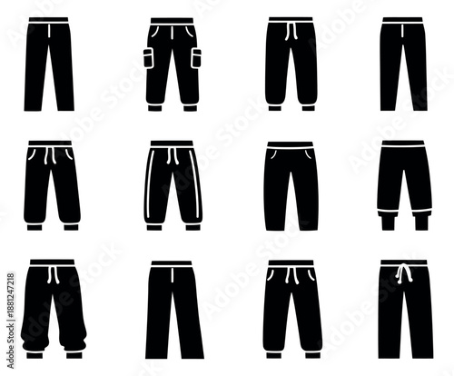 Modern icon pants set featuring various clothing styles for fashion and apparel design