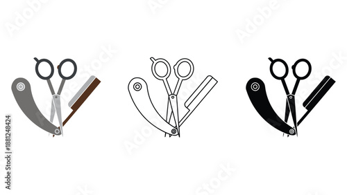 A set of three barber tools with scissors and straight razors