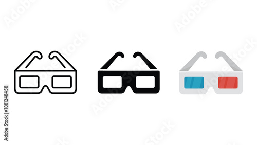 Three different types of 3D glasses on a white background