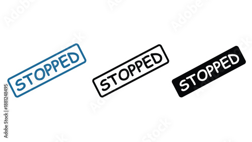 Three different colored STOPPED stamps on a white background