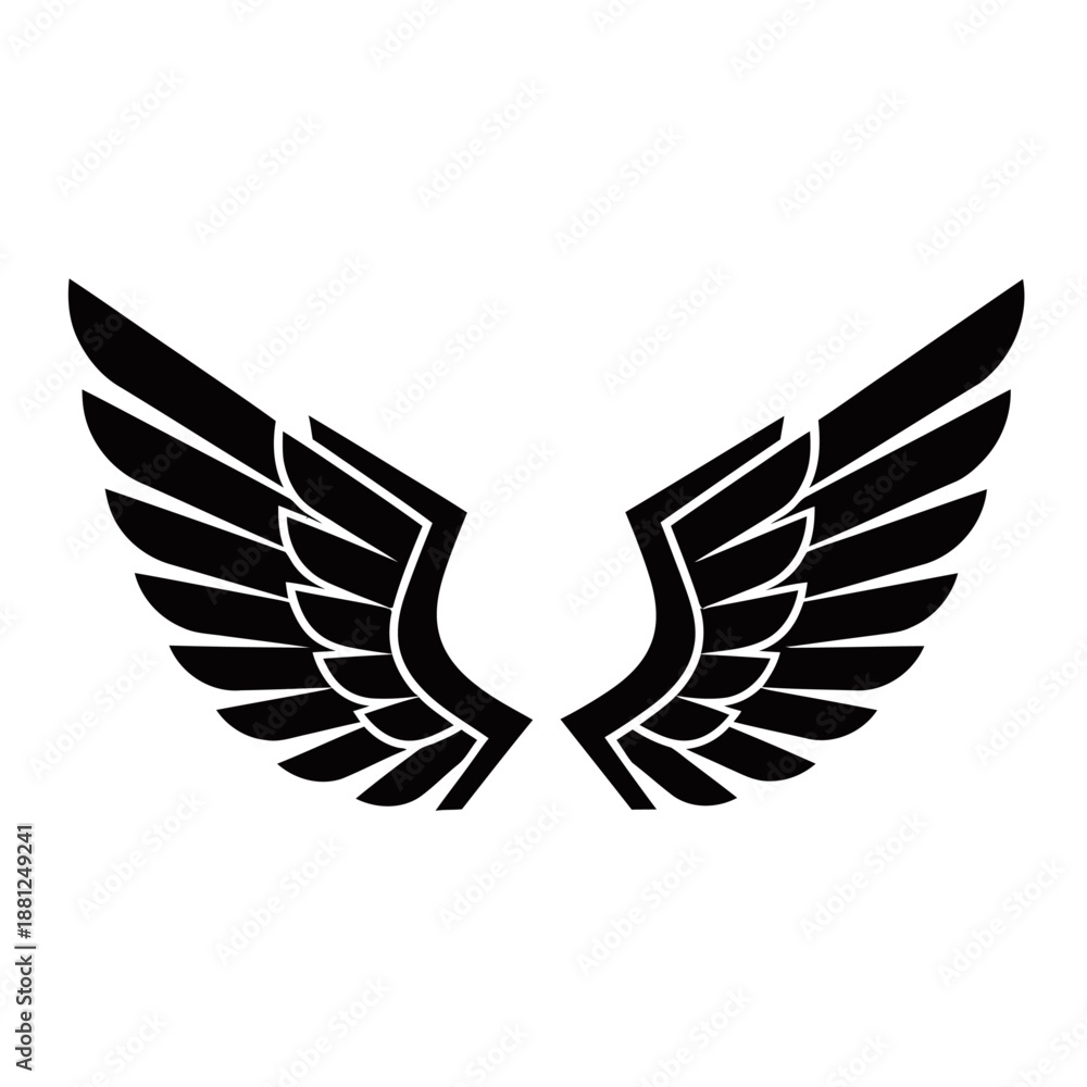 Obraz premium A pair of stylized black wings spread wide against a white background.