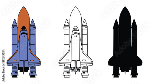 A detailed illustration of space shuttle rockets in various design stages