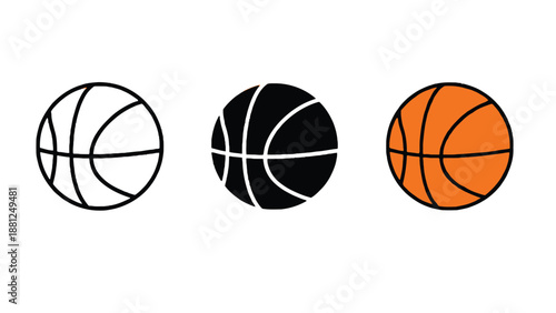Three basketballs in different colors on a white background