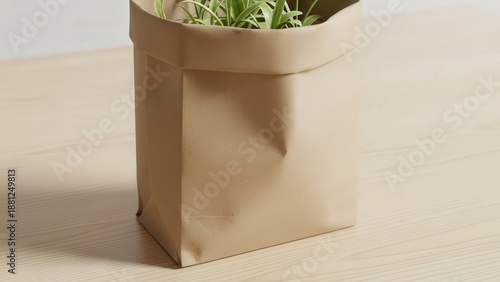 Paper Bag with Fresh Green Salad.