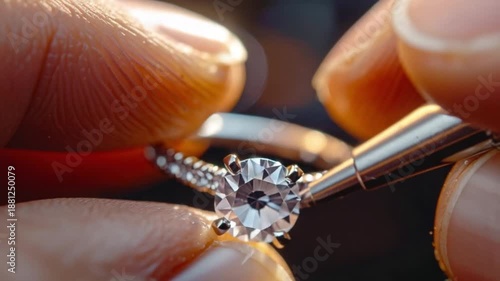 Jeweler meticulously setting a brilliant diamond in a luxurious engagement ring