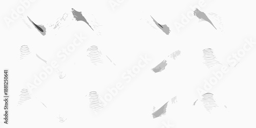 Abstract patterns of footprints in light gray on a plain white background