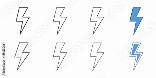 A collection of lightning bolt illustrations some gray and one vibrant blue