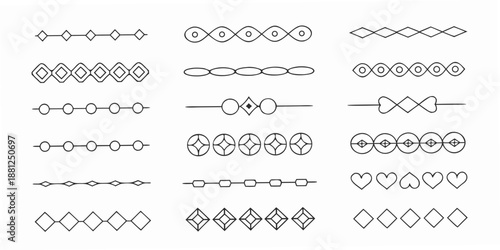 Collection of repeating geometric patterns with circles and diamond shapes