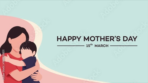 Animated vector illustration of a happy woman with her child depicting a loving mother's day concept, character design with signature silhouette.