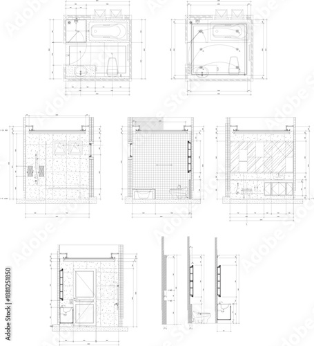 Bathroom Interior Design with LED Backlit Mirror for Vanity and Toilet Area – Complete Construction Drawing Set