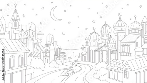 Wallpaper Mural Vintage Vector Sketch Illustration of a Medieval Castle City Street Landscape Torontodigital.ca