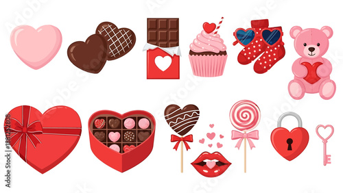 Valentines Day Sweet Treats and Symbols Collection.