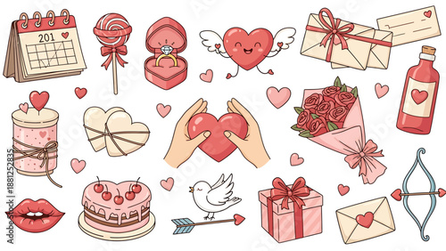 Valentines Day Symbols Collection Romantic Love Celebration Elements.