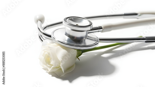 White Rose on a Stethoscope A Symbol of Compassion and Healing in Healthcare