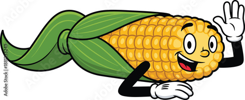 Cute, corn, mascot, character, smiling, vegetable, cartoon, illustration, farm, food, agriculture, healthy, snack, design, playful, isolated, white, background, vector, icon