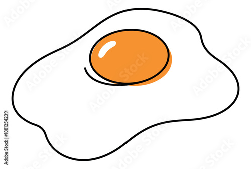 Hand drawn line art illustration of a fried egg depicting a cooked breakfast for food related designs