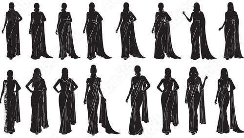  Indian saree silhouettes vector eps 