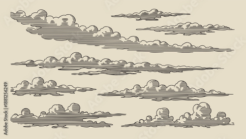 a set collection of clouds cloud hand drawn pen brush illustration