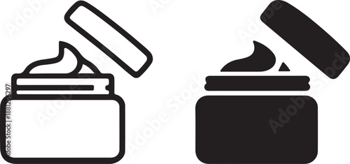 Cosmetic cream jar icon outline and silhouette vector illustration