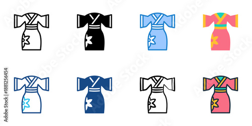 Kimono icons set multiple style collection. Editable stroke 

