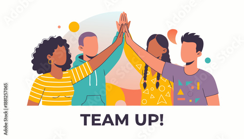 Diverse Team High Five: Collaboration and Success