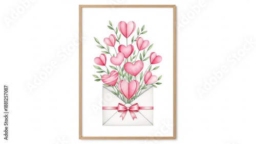 Watercolor Valentine Hearts Bouquet in Envelope Romantic Love Illustration