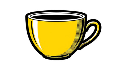 Bright yellow coffee cup illustration with black coffee isolated on a white background, perfect for cafe logos and morning beverage concepts.
