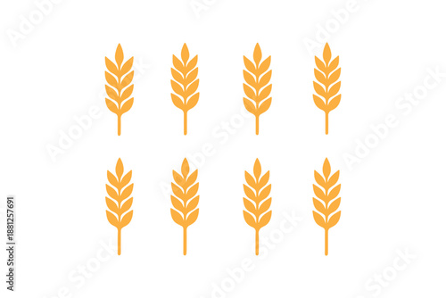 Wheat ear icons set vector silhouettes. Black wheat spikelet vector collection. Set of wheat stalk. Cereal plant silhouettes. Wheat silhouettes. Wheat vector icons. Design eps