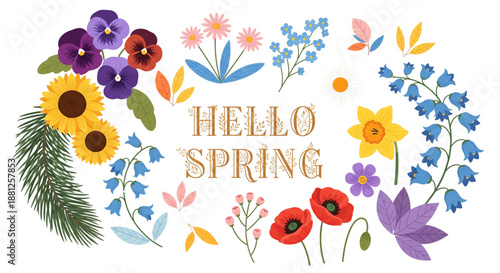 Spring Flowers Border for Website Design, Social Media, Greeting Cards, Joyful Celebration, Fresh Start