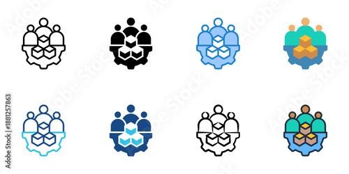 Vendor Management icons set multiple style collection. Editable stroke 
