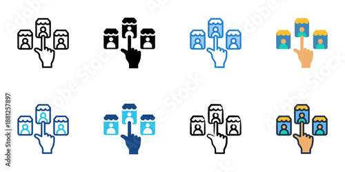 Supplier Selection icons set multiple style collection. Editable stroke 
