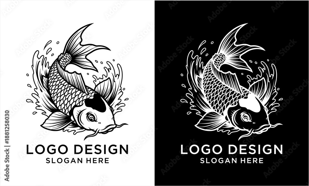 Fototapeta premium Dynamic Koi Fish Logo Design with Splashing Water.