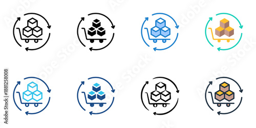 Procurement Process icons set multiple style collection. Editable stroke 

