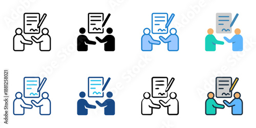 Contract Negotiation icons set multiple style collection. Editable stroke 

