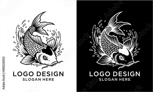 Dynamic Koi Fish Logo Design with Splashing Water.