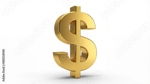 3D Rendering Golden Dollar Sign Isolated on White Background