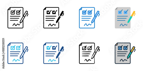 Contract Signing icons set multiple style collection. Editable stroke 
