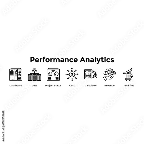 Performance Analytics Banner Web Icon Vector Illustration Concept For Dashboard, Data, Project Status, Cost, Calculator, Revenue, Trend Free