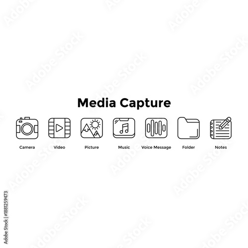 Media Capture Banner Web Icon Vector Illustration Concept For Camera, Video, Picture, Music, Voice Message, Folder, Notes