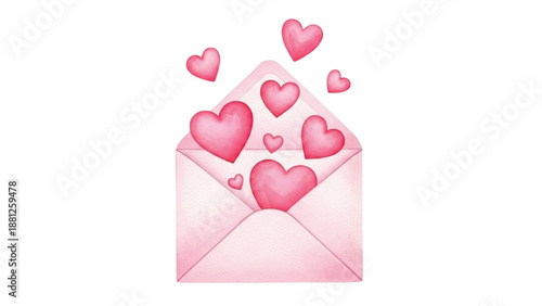 Watercolor Pink Heart Love Letter Envelope Valentine Romance Illustration