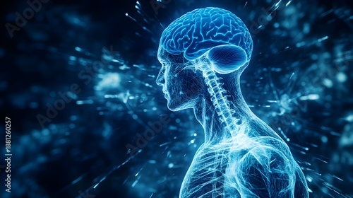Human anatomy glowing blue digital illustration body