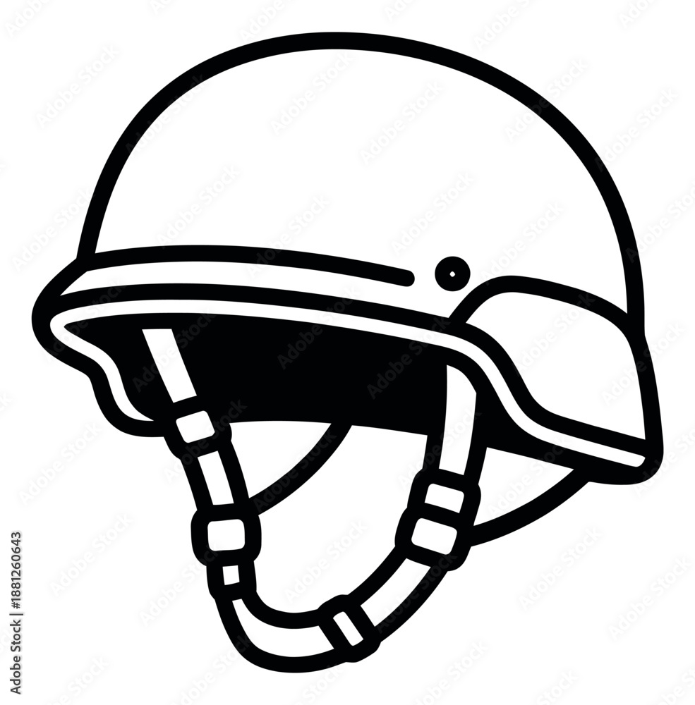 Fototapeta premium Line art illustration of a military helmet depicting head protection for military personnel