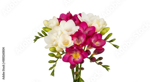 Vibrant Pink and White Freesia Bouquet Isolated. Fresh Spring Flowers for Elegant Gifting, Weddings, Event Design